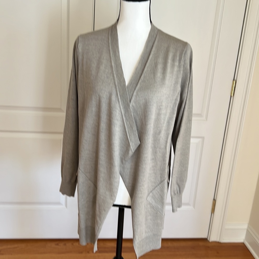 Eileen Fisher oatmeal color asymmetrical cardigan